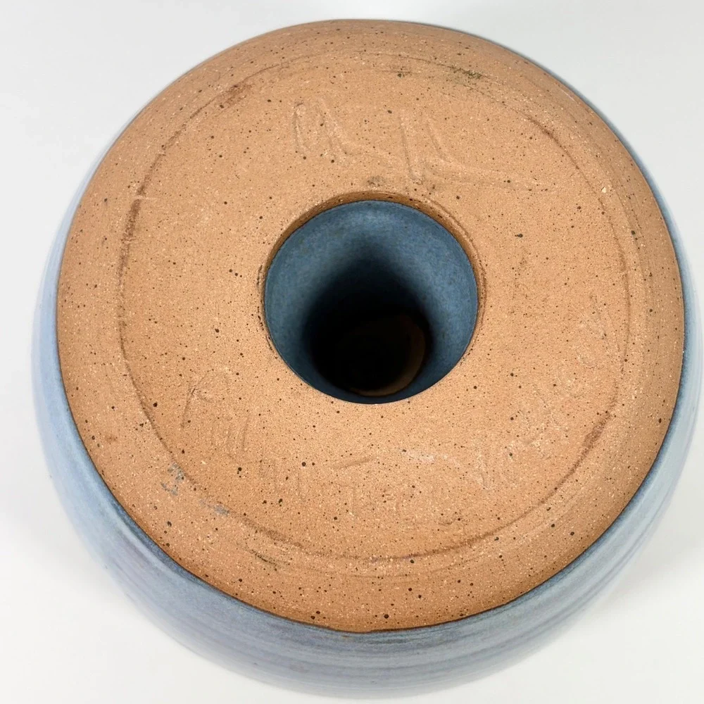 Studio Pottery Blue Glazed Apple Baker Signed Handcrafted Stoneware Bakeware